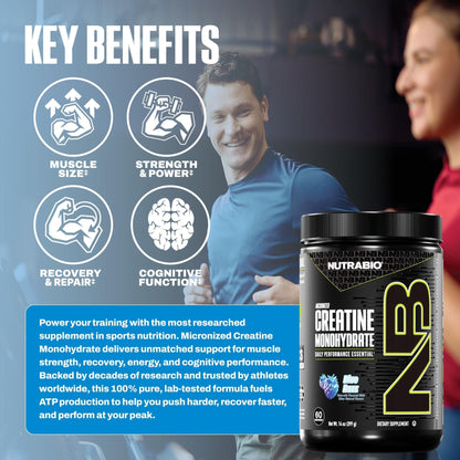 NutraBio Pure Micronized Creatine Monohydrate Powder Supplement, Blue Razz (300 g) - Supports Bulk Muscle Energy, Recovery, and Strength - HPLC Tested Creatine Powder Supplement for Men and Women - PrimeBioHealth - canada supplements