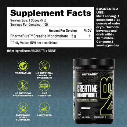 NutraBio Pure Micronized Creatine Monohydrate Powder Supplement, Unflavored, (300 g) - Supports Bulk Muscle Energy, Recovery, and Strength - HPLC Tested Creatine Powder Supplement for Men and Women - PrimeBioHealth - canada supplements