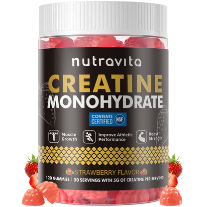 Nutravita NSF Certified Creatine Gummy - Creatine Monohydrate Gummies for Men & Women-5g of Creatine Monohydrate per Serving - Sugar Free, - PrimeBioHealth - canada supplements