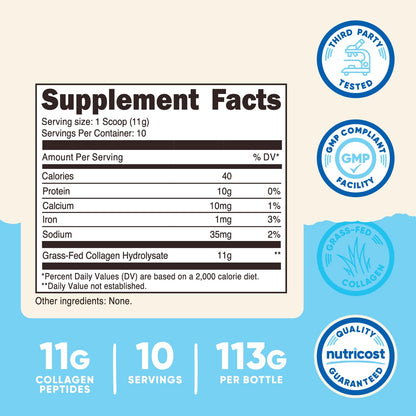 Nutricost Collagen Peptides Powder 4 oz (Unflavored) Type I, Type III Collagen - Grass-Fed, Gluten Free and Non-GMO - PrimeBioHealth - canada supplements