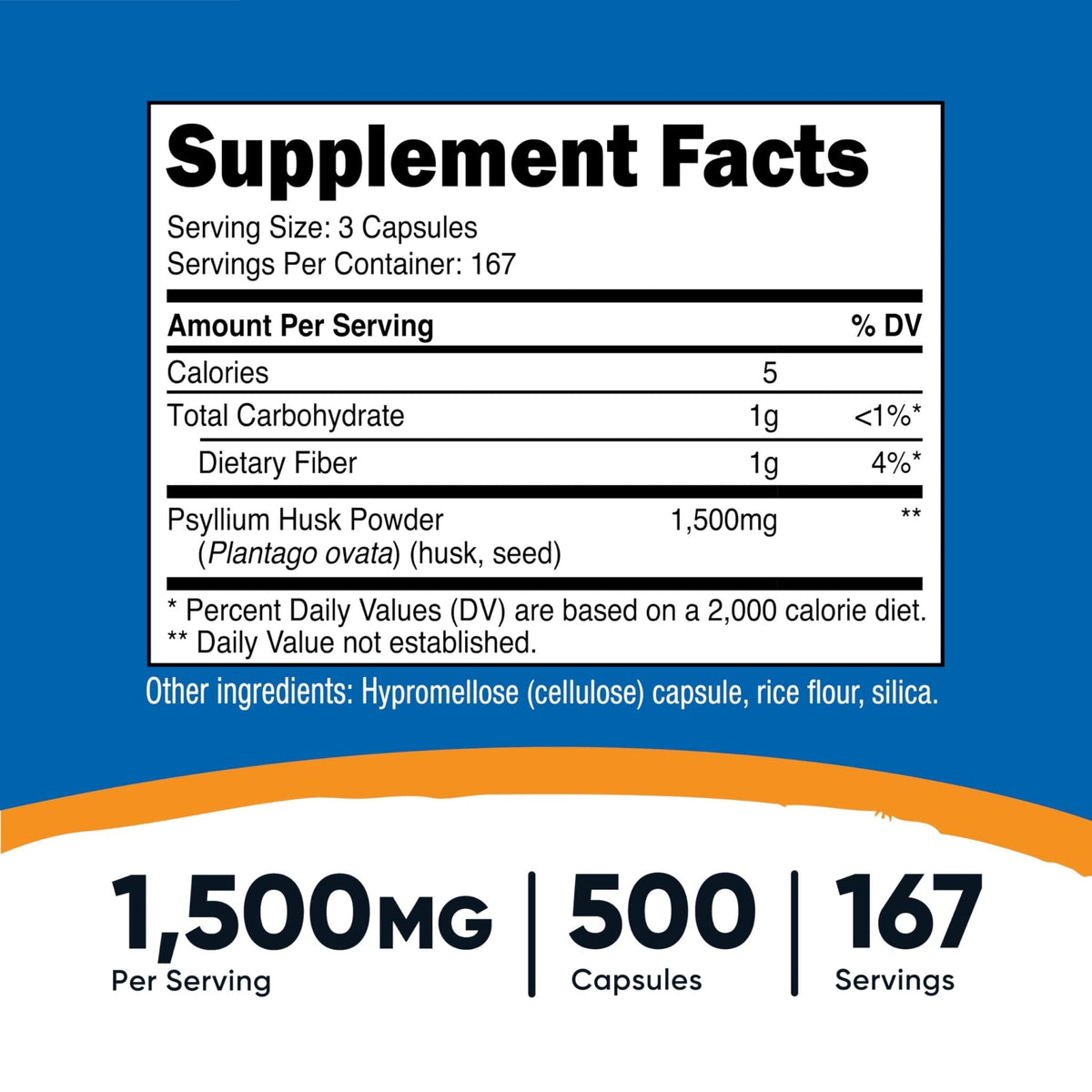 Nutricost Psyllium Husk 1500mg Per Serving, 500 Capsules - Non-GMO & Gluten Free - PrimeBioHealth - canada supplements