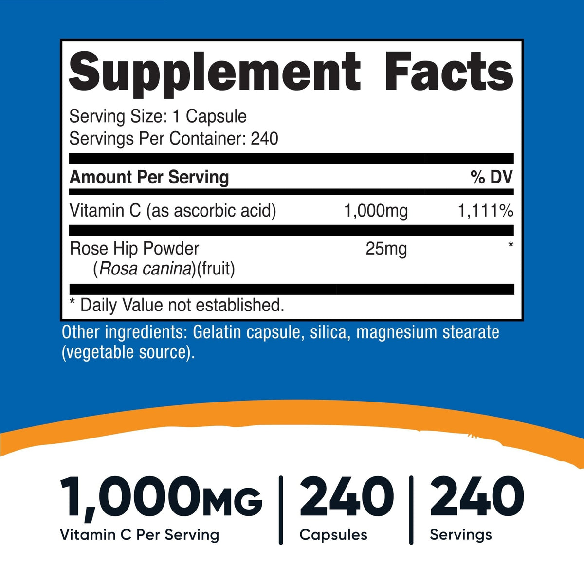Nutricost Vitamin C with Rose Hips 1025mg, 240 Capsules, Gluten Free | Vitamin C 1,000mg, Rose Hips 25mg, GMO-Free - PrimeBioHealth - canada supplements
