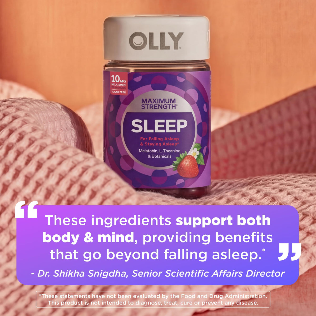 OLLY Max Strength Sleep Gummy, 10mg Melatonin, L-Theanine, Chamomile, Lemon Balm, Sugar Free, Vegetarian Sleep Aid, Strawberry - 70 Count - PrimeBioHealth - canada supplements