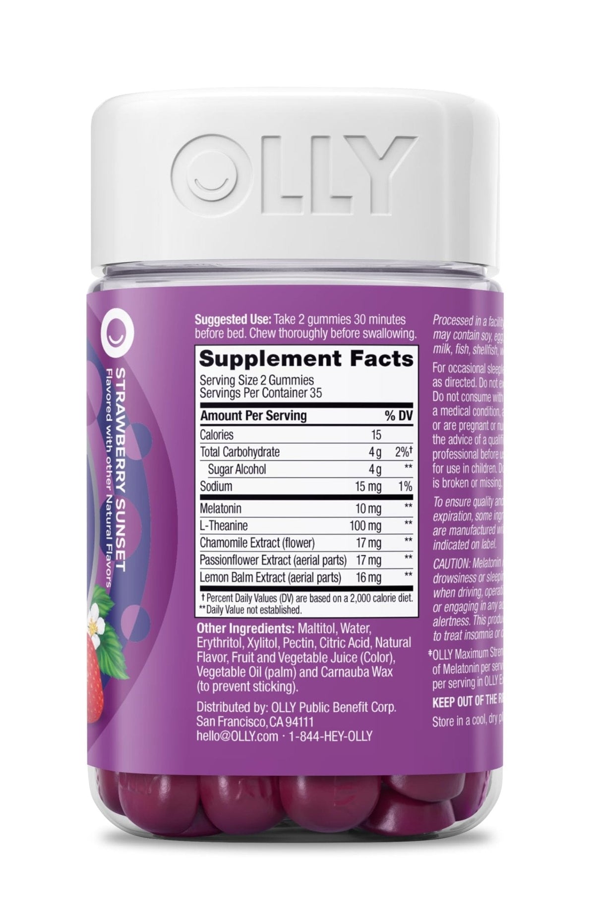 OLLY Max Strength Sleep Gummy, 10mg Melatonin, L-Theanine, Chamomile, Lemon Balm, Sugar Free, Vegetarian Sleep Aid, Strawberry - 70 Count - PrimeBioHealth - canada supplements