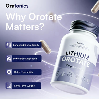 Oratonics Lithium Orotate 10mg – Trace Mineral Lithium Supplement for Daily Balance & Cognitive Clarity – Low-Dose, Highly Absorbable Formula – Vegan - PrimeBioHealth - canada supplements