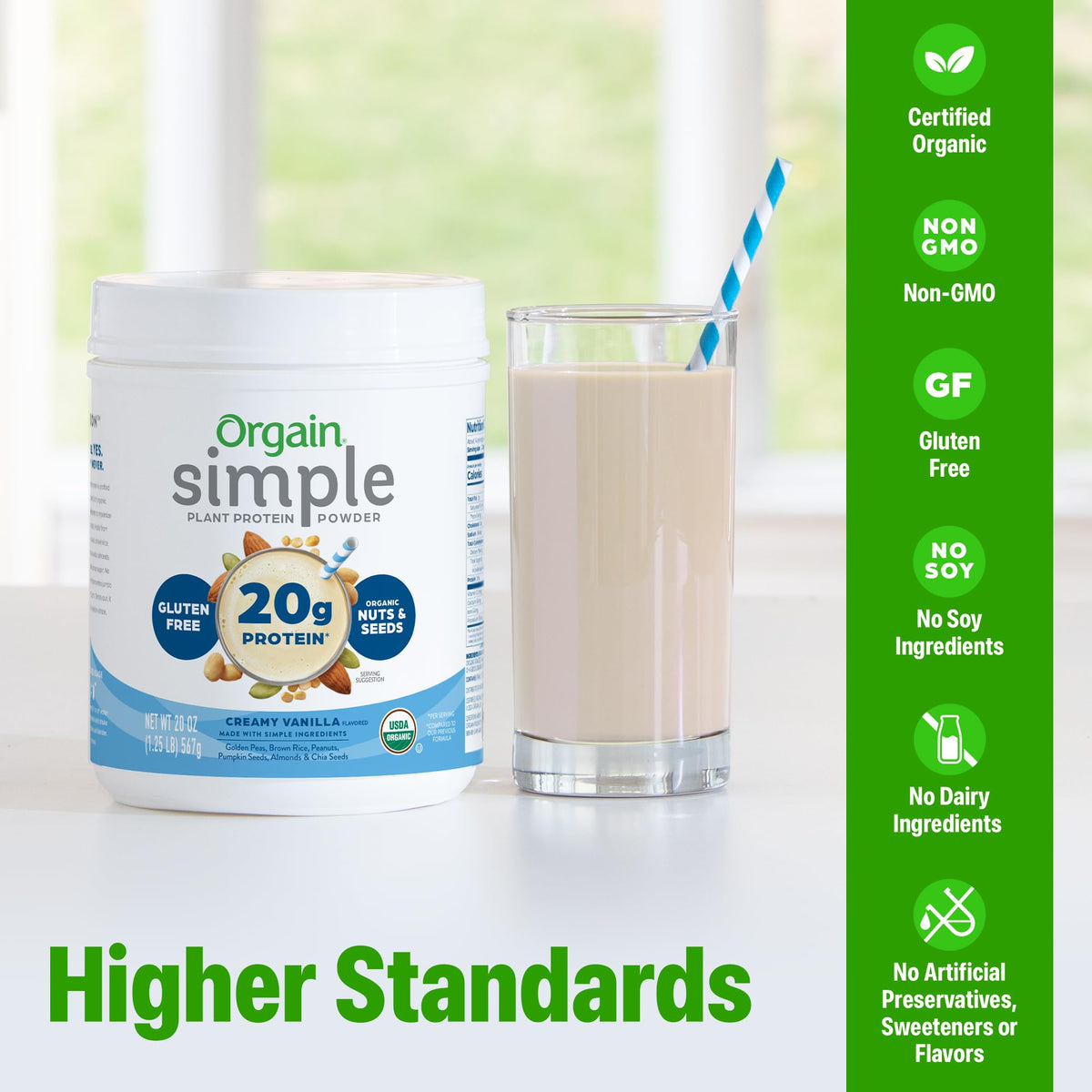 Orgain Organic Simple Vegan Protein Powder, Vanilla - 20g Plant Based Protein, Made with less Ingredients, No Artificial Sweeteners, Gluten Free, No Dairy or Lactose, 1.25 lb (Packaging May Vary) - PrimeBioHealth - canada supplements