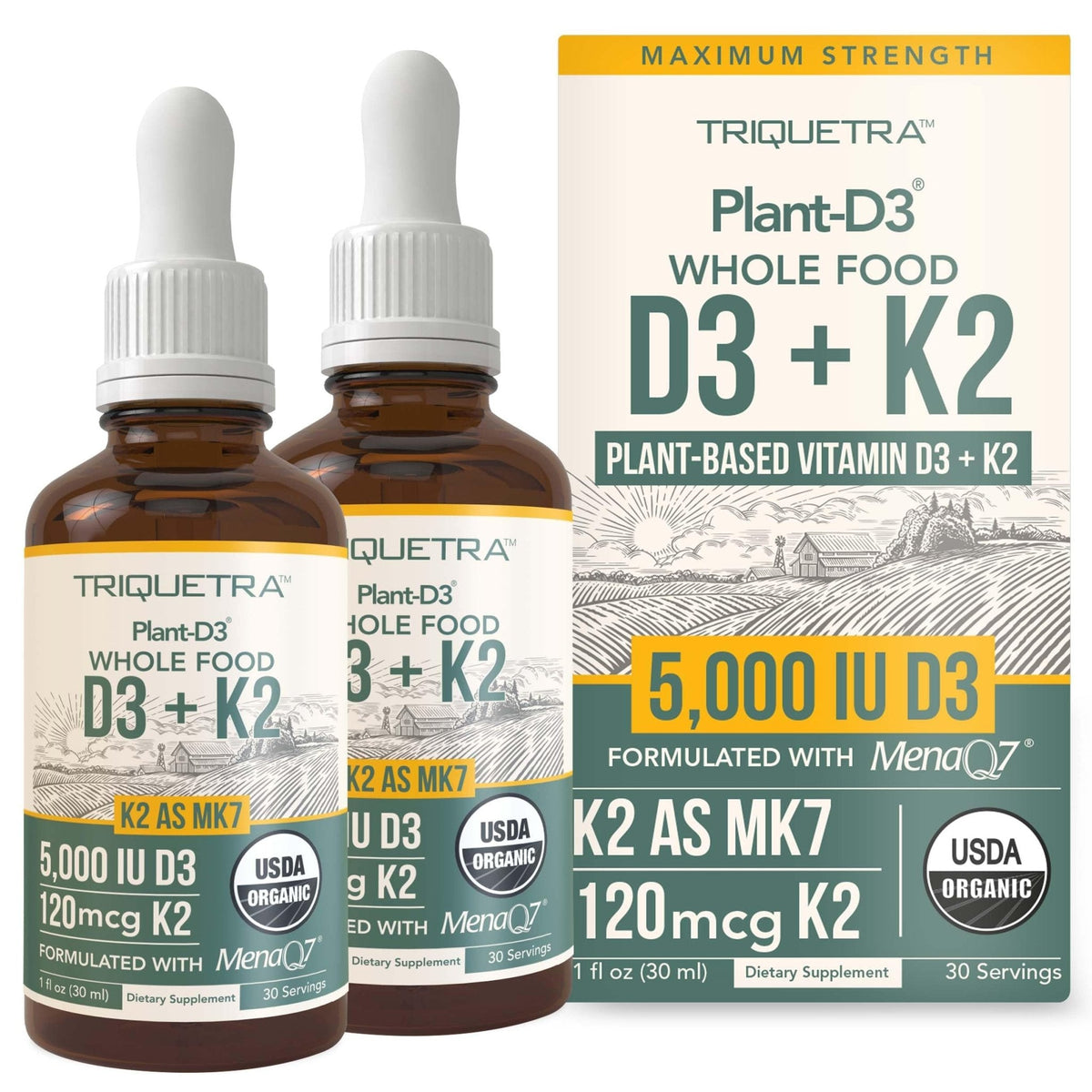 Organic Plant D3 + K2 | 5000 iu D3 + 120 mcg K2 as All-Trans MK7 from MenaQ7® - 100% Whole Food, Raw & Vegan | Enhanced Digestion with Prebiotic & Superfood Complex – D3 from Organic Algae (60 Count) - PrimeBioHealth - canada supplements