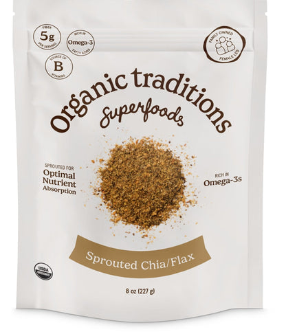Organic Traditions Sprouted Chia and Flax Seed Powder, Organic Chia Seeds and Flax Blend for Smoothies Baking Oatmeal Egg Substitute, Plant Based Non GMO High Fiber Omega 3 Superfood, 454g / 16 oz Bag - PrimeBioHealth - canada supplements