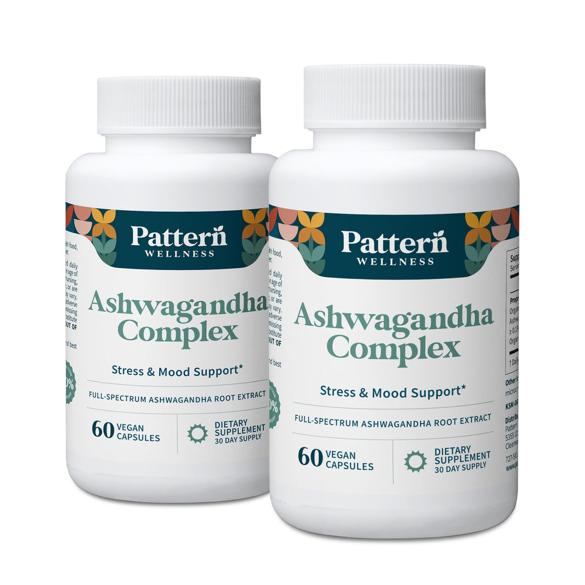 Pattern Wellness Ashwagandha Complex Supplement – 60 Vegan Capsules | For Men & Women – Organic KSM-66® & Black Pepper Extract – Supports Stress Response & Energy Balance – Non-GMO - PrimeBioHealth - canada supplements