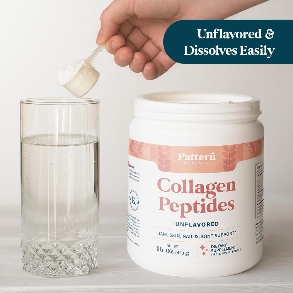 Pattern Wellness Collagen Peptides Powder (Type I & III) - Hair, Nails, Skin & Joint Support - Grass Fed & Pasture-Raised - Hydrolyzed, Non-GMO, Dairy Free, & Keto-Friendly - Unflavored (16 Oz) - PrimeBioHealth - canada supplements