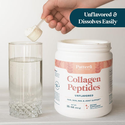 Pattern Wellness Collagen Peptides Powder (Type I & III) - Hair, Nails, Skin & Joint Support - Grass Fed & Pasture-Raised - Hydrolyzed, Non-GMO, Dairy Free, & Keto-Friendly - Unflavored (16 Oz) - PrimeBioHealth - canada supplements