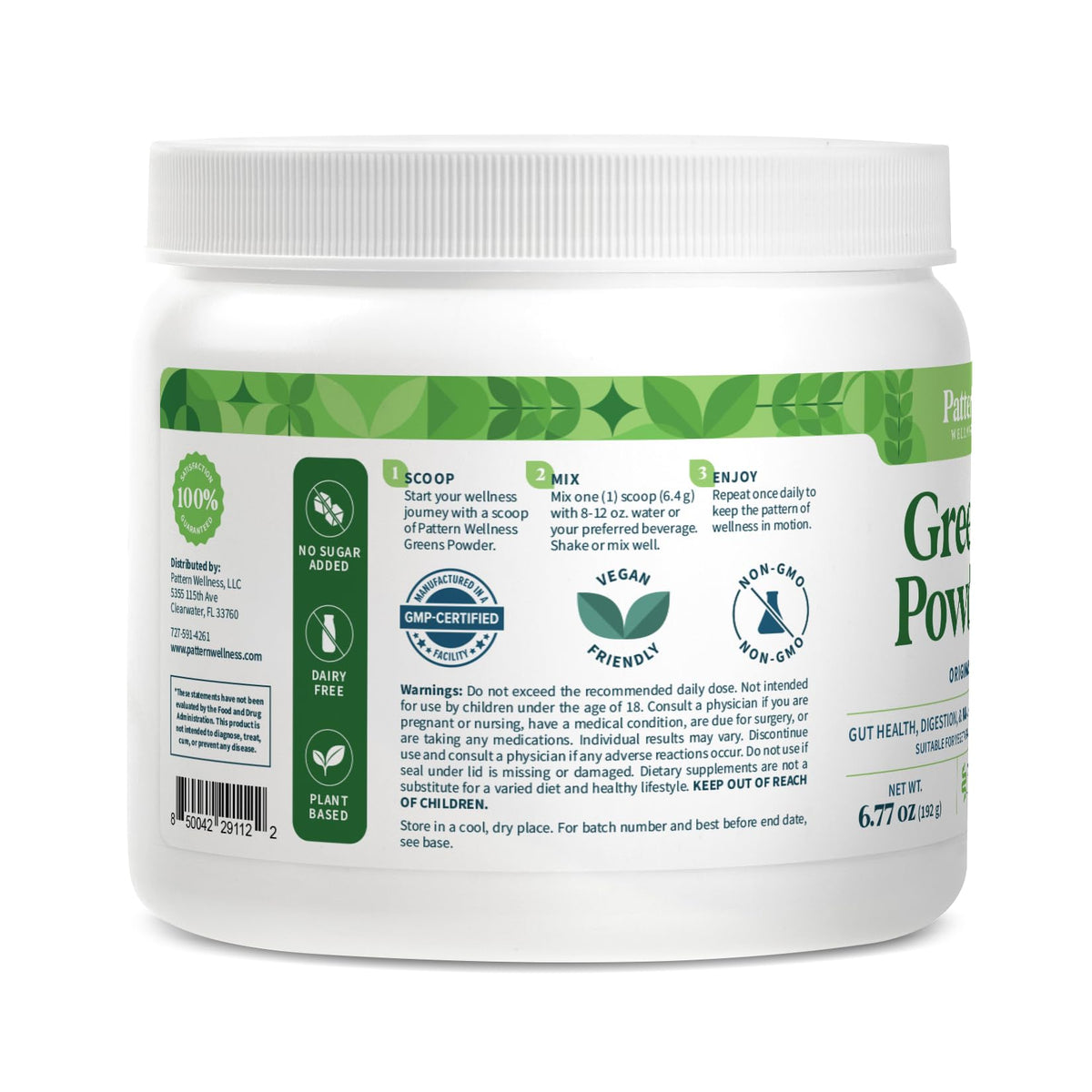 Pattern Wellness Greens Powder Superfood – with Antioxidant, Digestive Enzyme, Fiber, Probiotic & Adaptogen Blends – Digestion, Immunity & Energy Production – 30 Servings – Original Flavor – (6.77 oz) - PrimeBioHealth - canada supplements