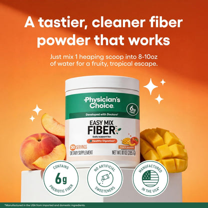 Physician's CHOICE Easy Mix Fiber for Digestive Health & Regularity - No Grit - Daily Prebiotic Soluble Fiber Powder Supplement - PrimeBioHealth - canada supplements