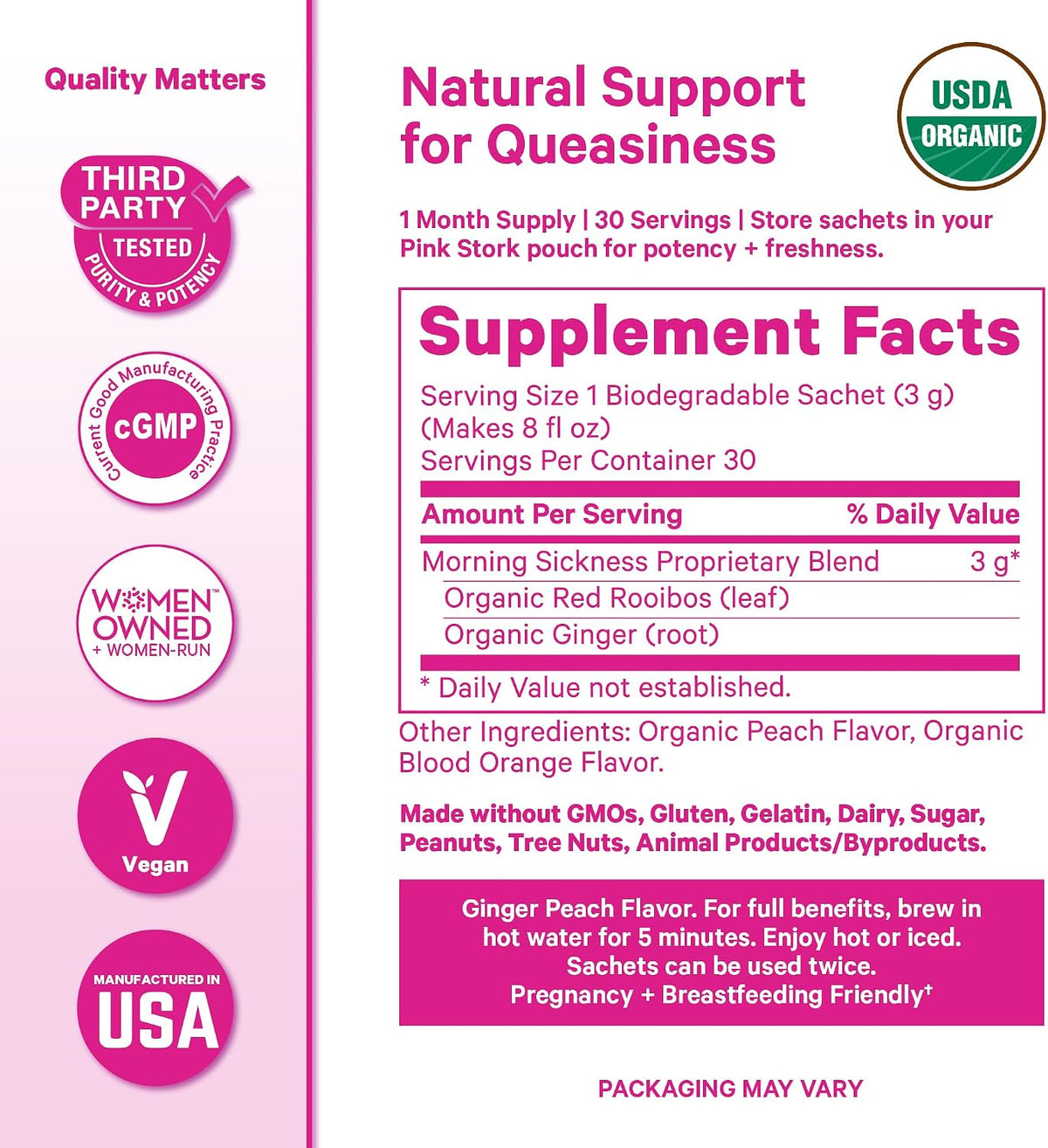 Pink Stork Morning Sickness Support Kit – 3-Piece Bundle with Organic Ginger Peach Tea, B6 Sweets, Ginger Lozenges – Pregnancy Support, First Trimester Essentials, Gift for Pregnant Women - PrimeBioHealth - canada supplements