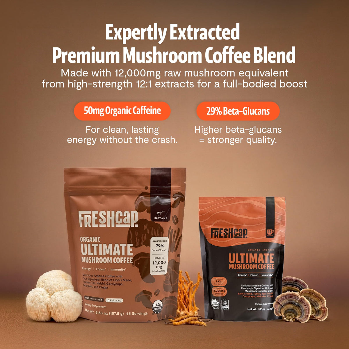 Premium Organic Mushroom Coffee – 12:1 Fruiting Body Extract – 29% Beta-Glucans – Smooth Tasting, 3rd-Party Tested for Clean Energy, No Jitters, Focus, Immune Support (15 Servings) - PrimeBioHealth - canada supplements