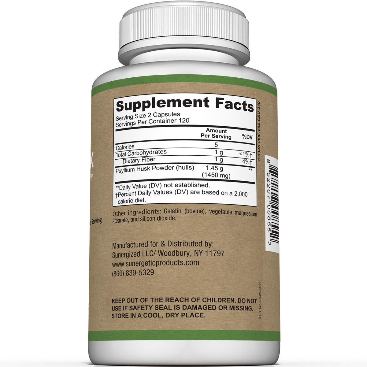 Premium Psyllium Husk Fiber Supplement 1450mg, 240 Capsules - PrimeBioHealth - canada supplements