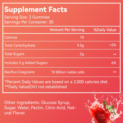 Probiotic Gummies for Digestive Health - 10 Billion CFU Bacillus Coagulans - Vegan & Non-GMO - Immune & Digestive Support for Men & Women - Strawberry & Mixed Berry Flavor - PrimeBioHealth - canada supplements