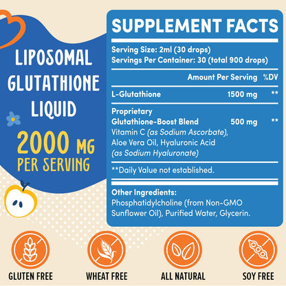 Prunucis 2000MG Liposomal Glutathione Liquid, 98% Absorption, Active Form L-Glutathione Supplement, - PrimeBioHealth - canada supplements