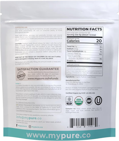 Psyllium Husk Powder Organic Certified - Finely Ground Whole Psyllium Husk Organic Fiber Powder for Baking Smoothies & More - Vegan Gluten Free Non-GMO & Filler Free Soluble Fiber (66 Servings) - PrimeBioHealth - canada supplements