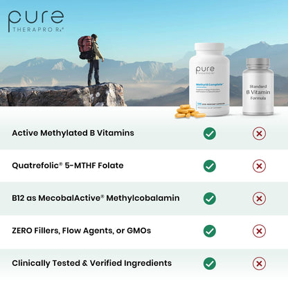 Pure Therapro Rx Methylated B Complex Vitamins Made in USA, 4 Month Supply | Methyl B Complete Quatrefolic 5-MTHF Folate, B12 Methylcobalamin, - PrimeBioHealth - canada supplements