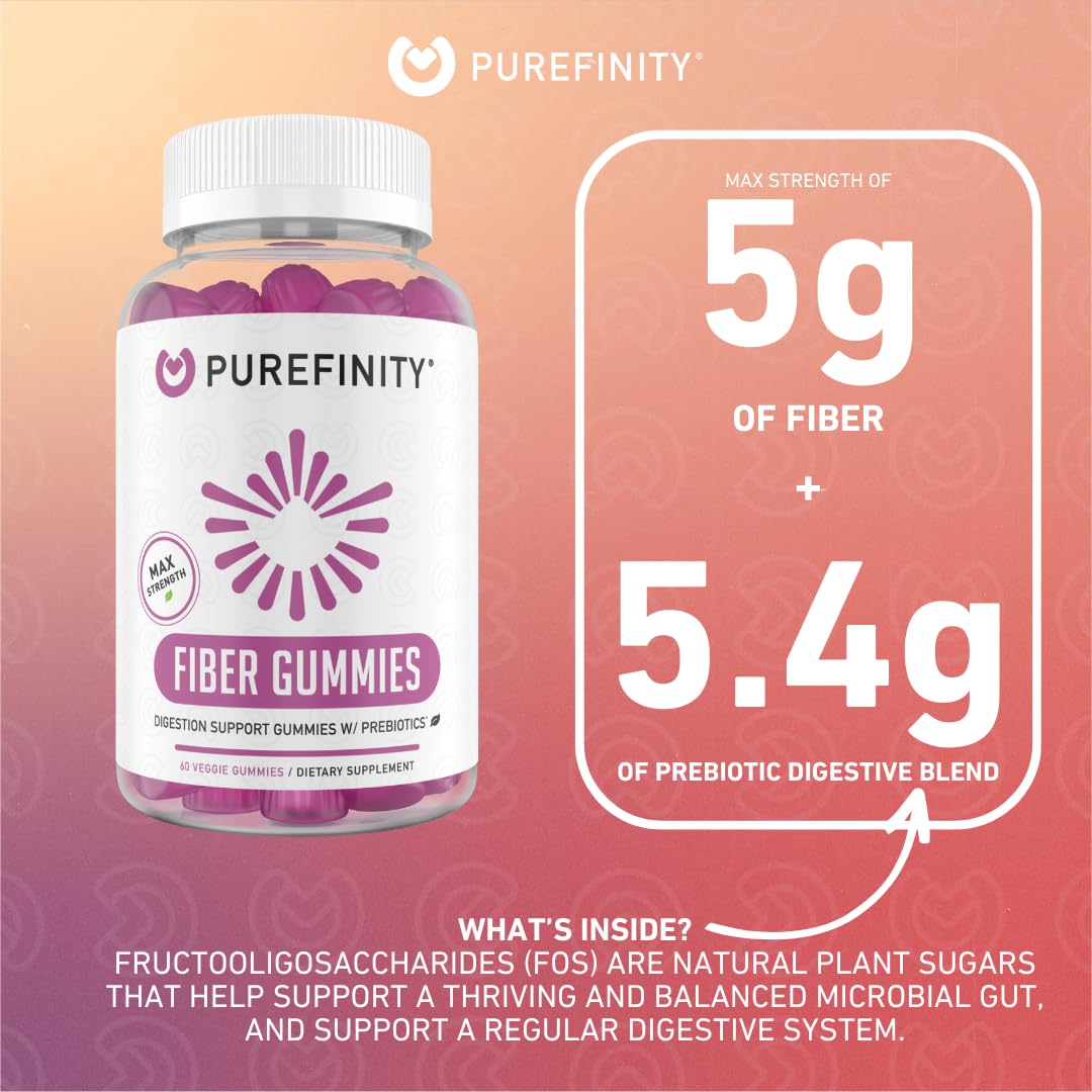 PUREFINITY Fiber Gummies for Adults with Inulin FOS from Chicory Root, Sugar Free Prebiotic Supplement for Daily Digestion - PrimeBioHealth - canada supplements