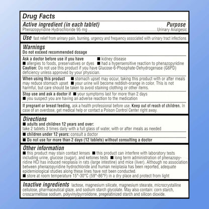 Quality Choice Fast Acting Urinary Pain Relief, Phenazopyridine Hydrochloride 95mg, Relieves UTI Pain, Burning, Frequent Urination, Bladder Discomfort, Urgency. One 30 Tablet Box (30 Total Tablets) - PrimeBioHealth - canada supplements