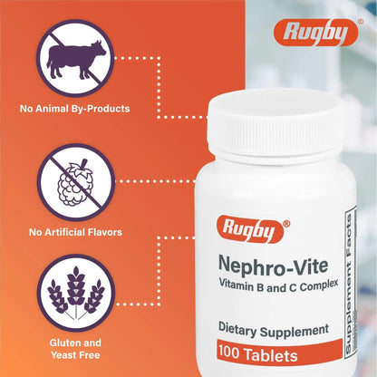 Rugby Nephro-Vite Vitamin B and C Complex Tablets - Dietary Supplement - 100 Count (1 Pack) - PrimeBioHealth - canada supplements