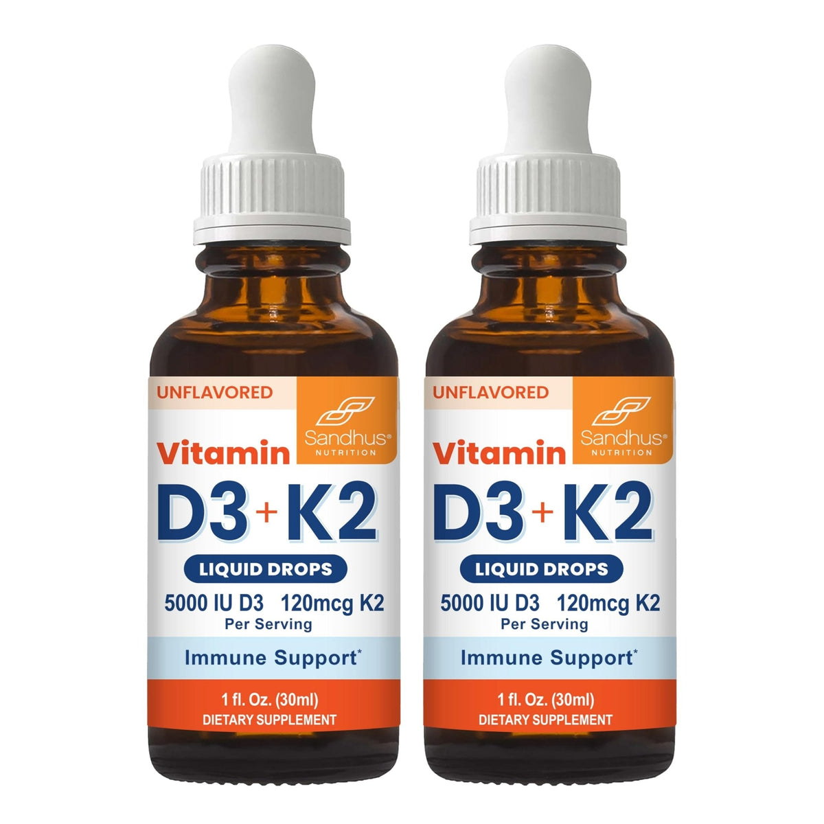 Sandhu's Vitamin D3 K2 Drops for Adults | 5000 IU D3 Liquid, 120mcg K2 Supplement 1 Fl Oz (Pack of 2) | D3K2 Supports Superior Absorption - PrimeBioHealth - canada supplements