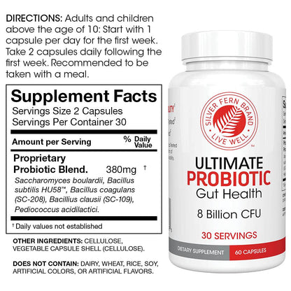 Silver Fern Brand Family Probiotics - Ultimate Adult Probiotic (1 Bottle = 60 Capsules) Plus Ultimate Children's Probiotic for Kids (1 Bottle = 30 Chewables) - Gut Health & Microbiome Support - PrimeBioHealth - canada supplements