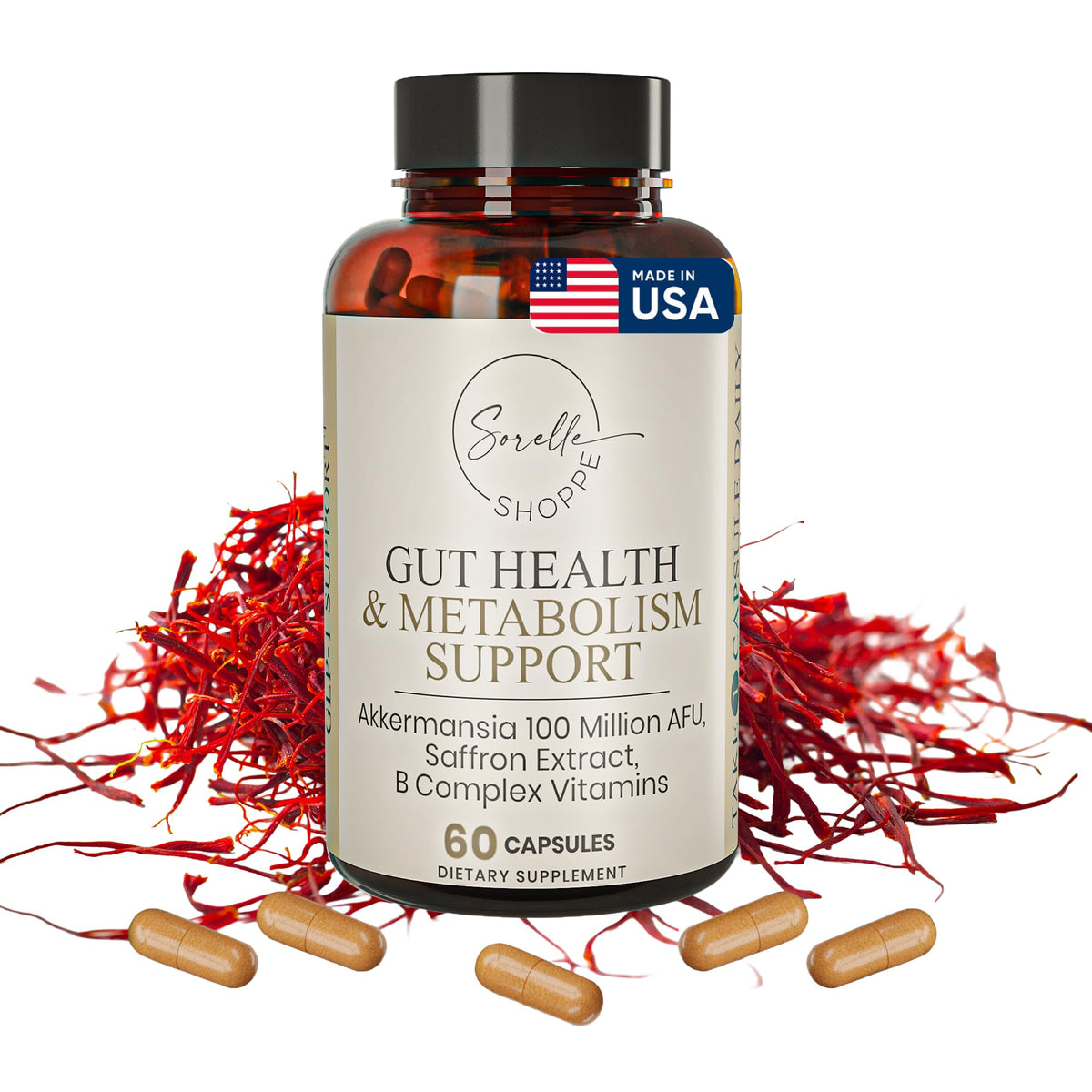SORELLE SHOPPE Akkermansia Muciniphila Probiotic + Saffron + B Complex | Core Gut Health & Daily Wellness | Mood & Metabolism Support - PrimeBioHealth - canada supplements