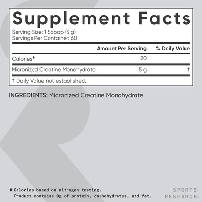 Sports Research Creatine Monohydrate - Gain Lean Muscle, Improve Performance and Strength and Support Workout Recovery - 5 g Micronized Creatine - 10.58 oz - PrimeBioHealth - canada supplements