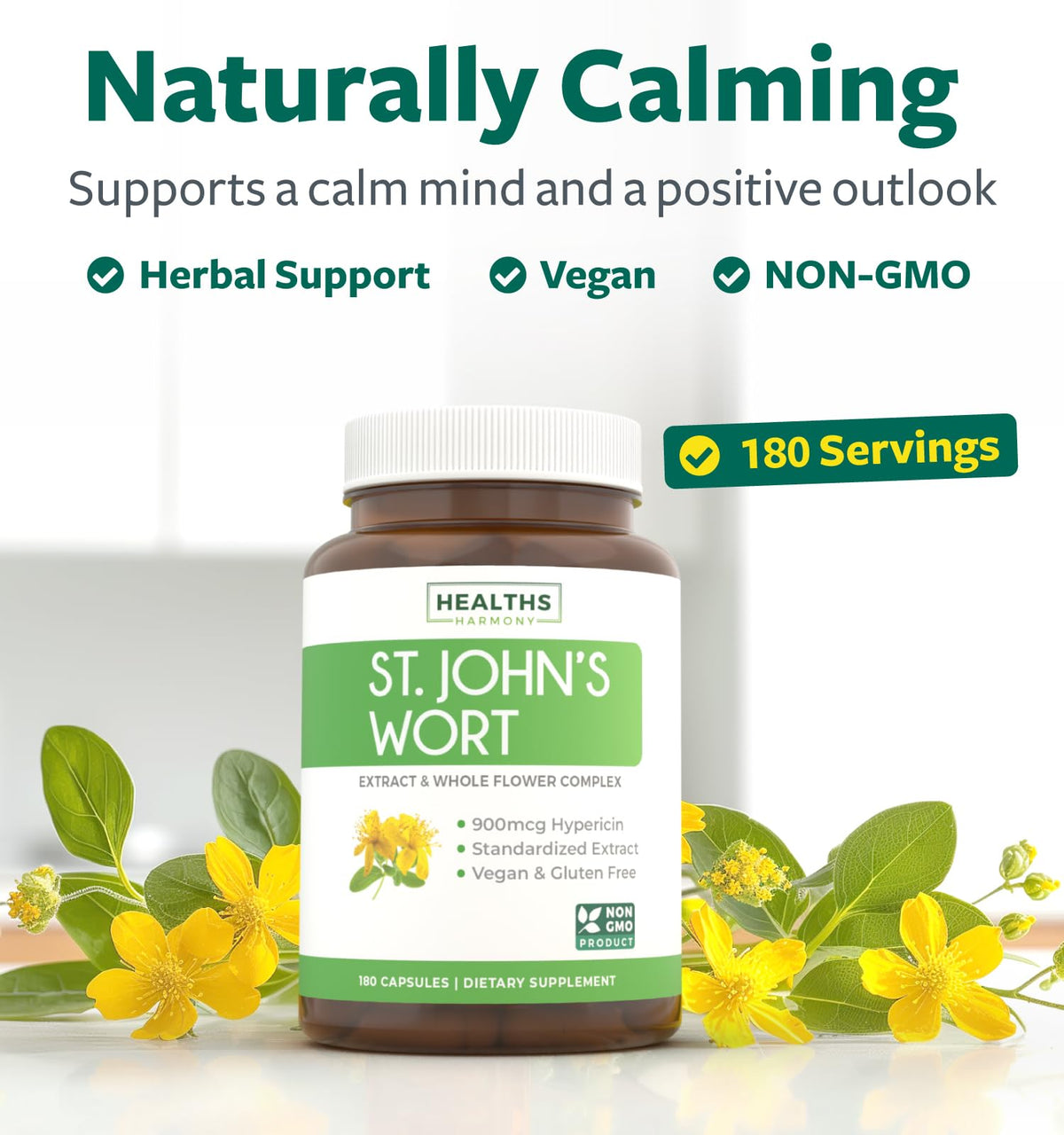 St John's Wort Capsules - Powerful & Potent Saint John's Wort Extract & Whole Herb Complex Standardized to 900mcg Hypericin for Balancing Daily Mood Support - Vegan Non-GMO & Lab Verified (120 Caps) - PrimeBioHealth - canada supplements
