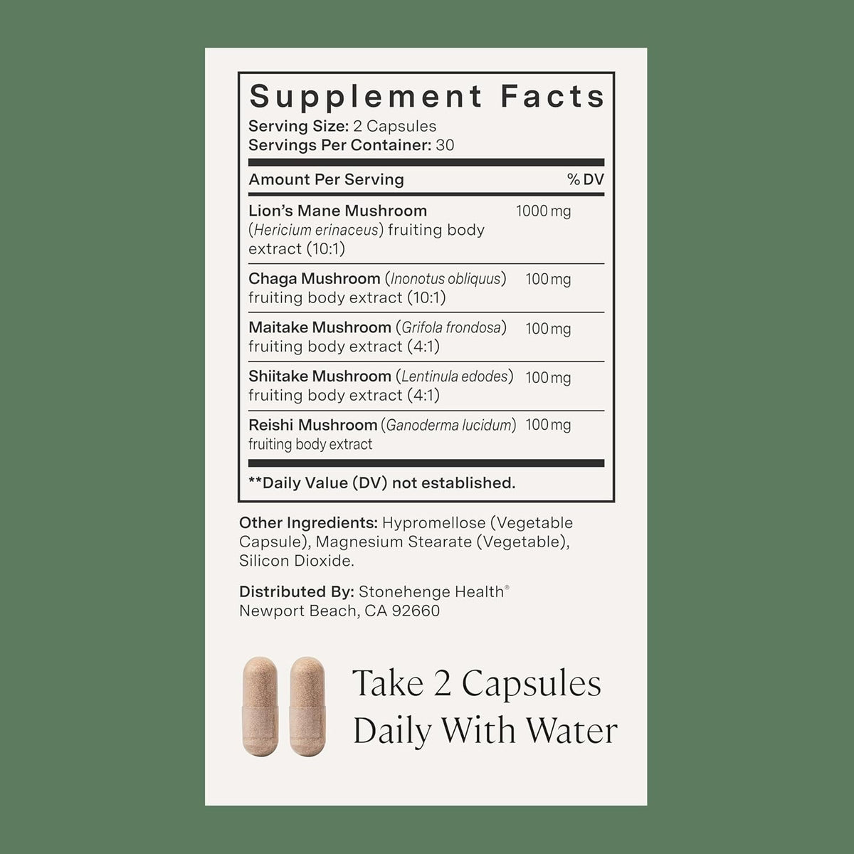 Stonehenge Health Dynamic Mushrooms 1,400 mg Per Serving, 5 Mushroom Complex (Lion’s Mane, Reishi, Chaga, Maitake, Shiitake) 100% Fruiting Bodies, No Mycelium – Brain, Memory & Immune Support 60 Caps - PrimeBioHealth - canada supplements