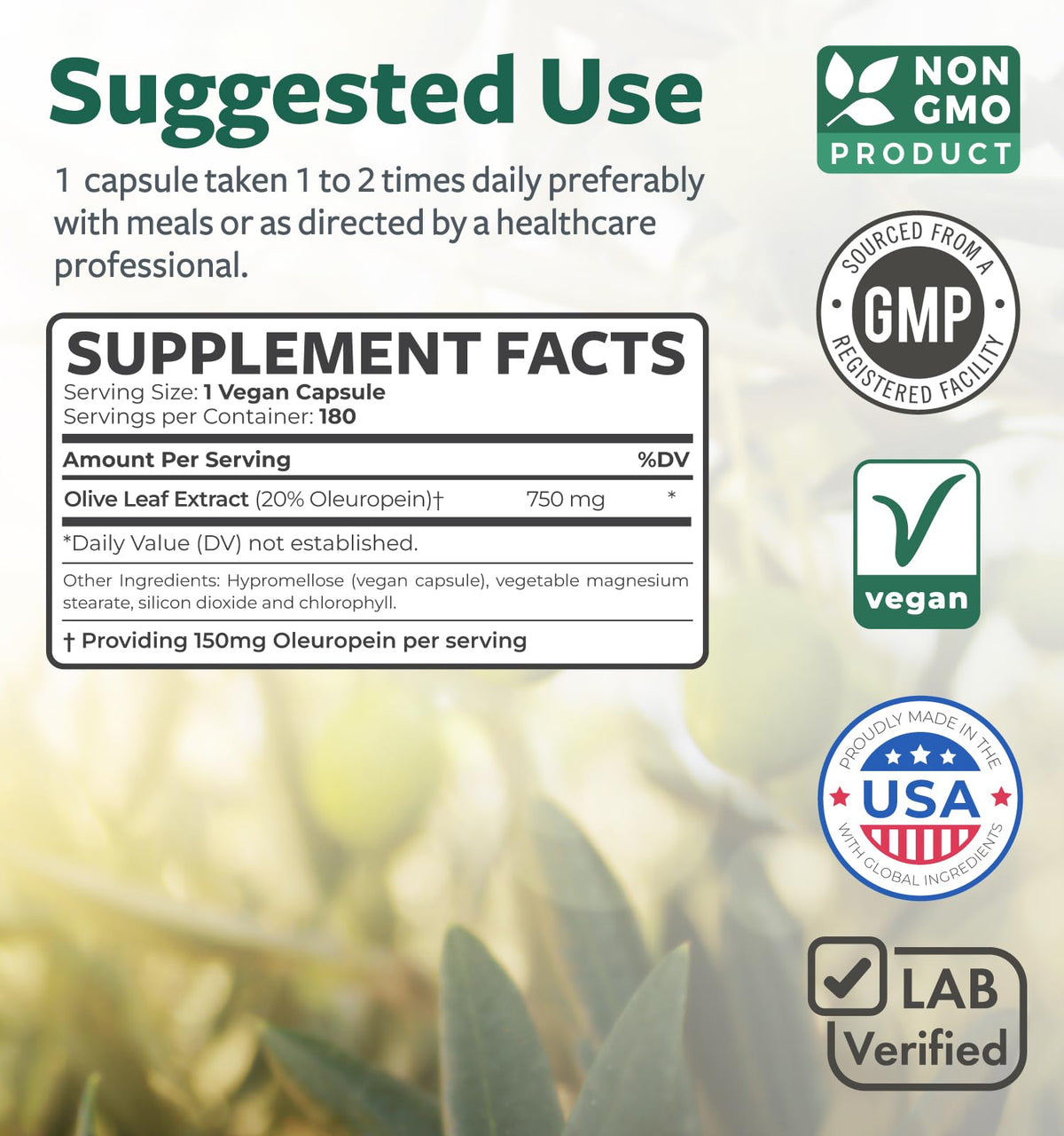 Super Strength Olive Leaf Extract Capsules - Vegan Non-GMO 750mg Olive Extract with 20% Oleuropein Antioxidant Supplement for Immunity Skin and Heart Health Support - Made in The USA (2 Month Supply) - PrimeBioHealth - canada supplements