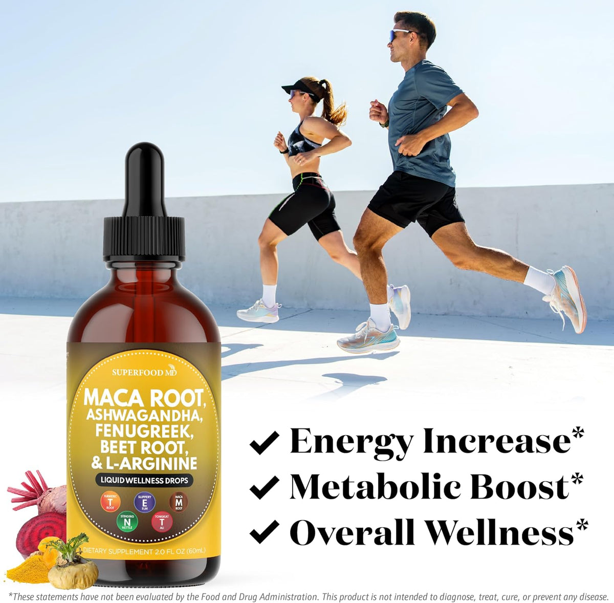 Superfood MD Maca Root Liquid Drops with Ashwagandha, Nettle, Fenugreek, Beet Root and L-Arginine Liquid Multivitamin for Women and Men - 8 Oz - PrimeBioHealth - canada supplements