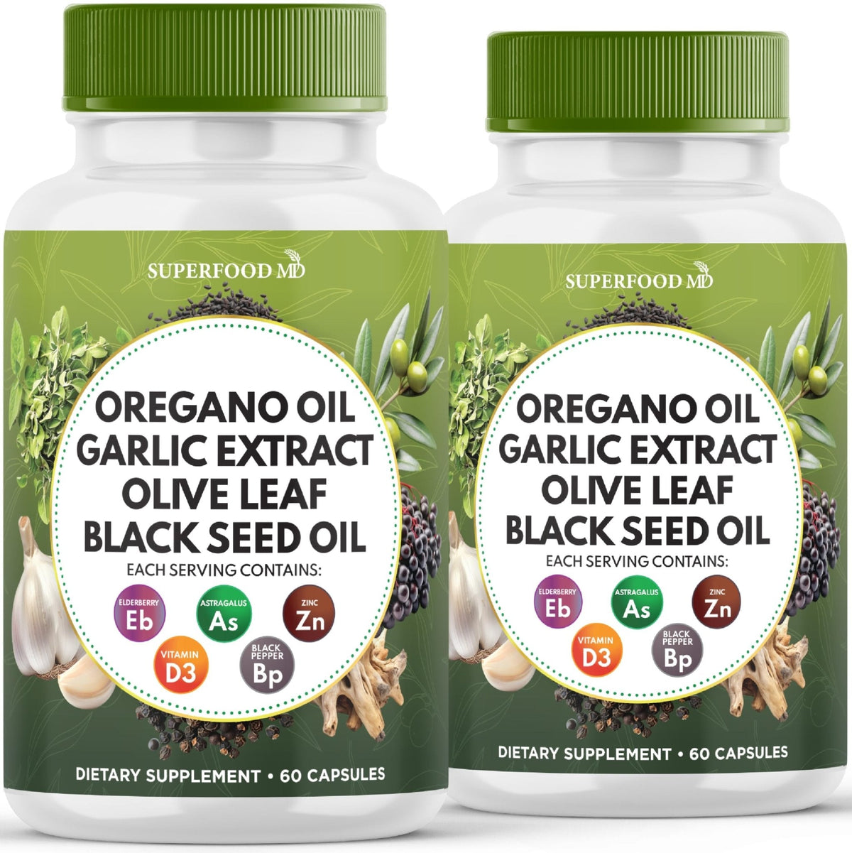 Superfood MD Oregano Oil Garlic Extract Olive Leaf Black Seed Oil Astragalus- for Women and Men- 60 Count - PrimeBioHealth - canada supplements