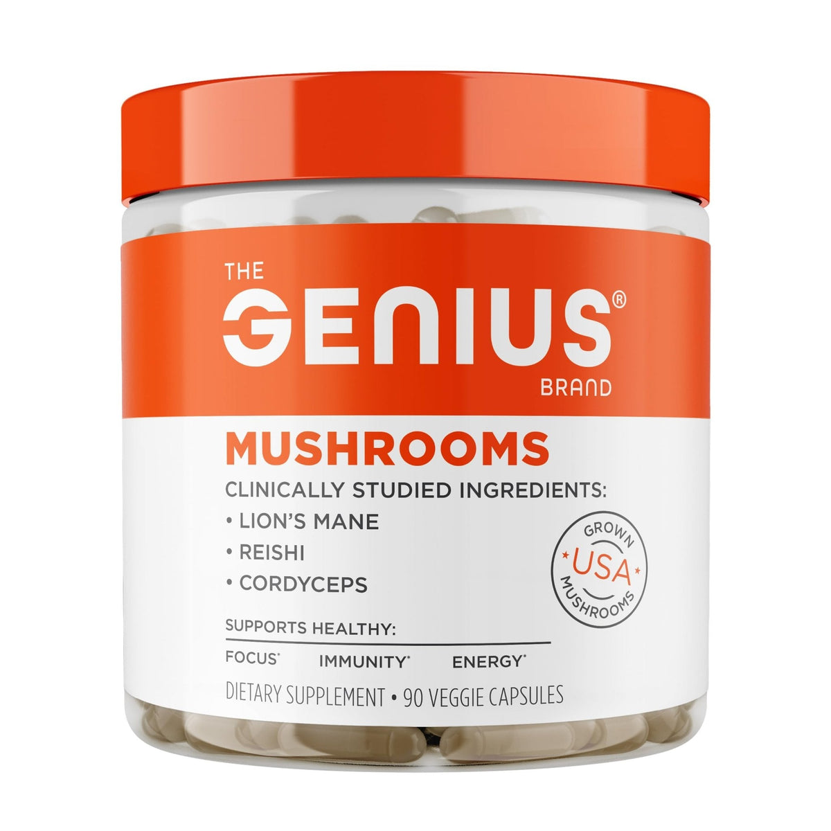 The Genius Brand Genius Mushrooms - Plant-Based Supplement for Immune, Focus & Energy Support - Lion's Mane, Cordyceps & Reishi - PrimeBioHealth - canada supplements
