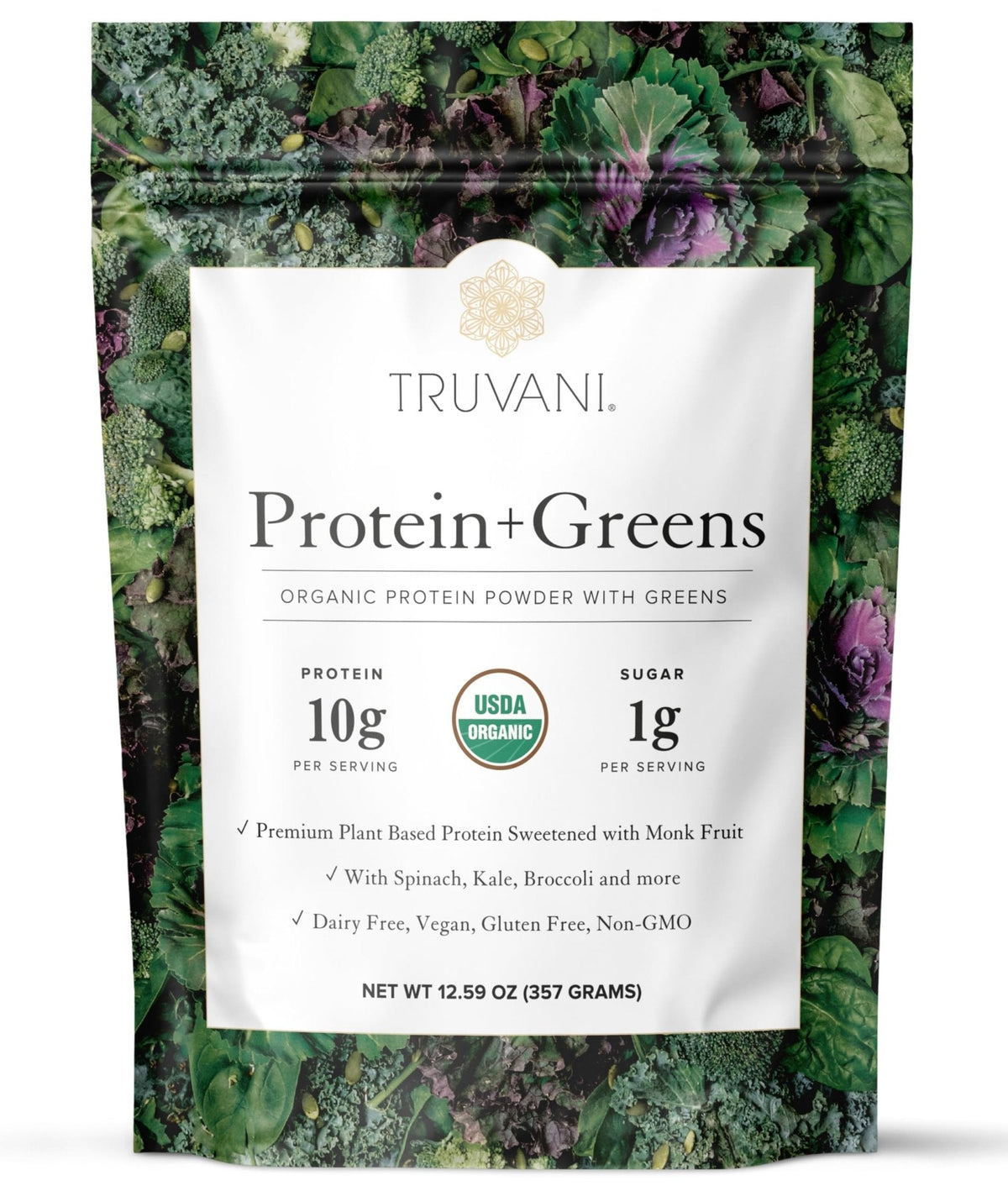 Truvani Protein + Greens Supplement | Spinach, Kale & Broccoli | 10g Organic Plant Based Protein | 20 Servings | USDA Organic | Gluten & Dairy Free - PrimeBioHealth - canada supplements