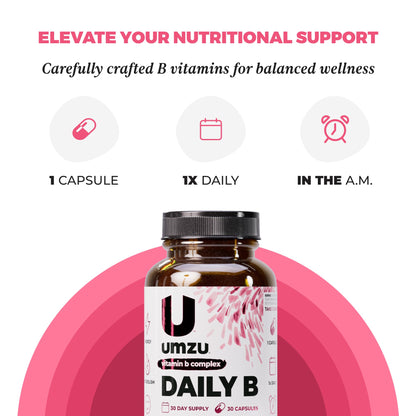 UMZU Daily B, 30 Day Supply – Complete Vitamin B Complex Supplement Blend with B1, B2, B3, B5, B6, B7, B9 & B12 Plus Folic Acid & Biotin – Supports Energy, Focus, Mood, - PrimeBioHealth - canada supplements