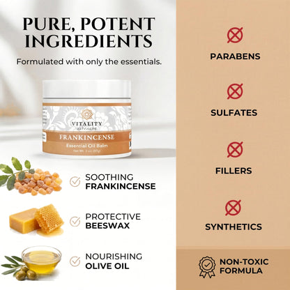 Vitality Extracts Frankincense Balm - 2oz, Boswellia Serrata, Beeswax, Olive Oil, Moisturizer for Dry, Cracked Skin, All Skin Types - PrimeBioHealth - canada supplements