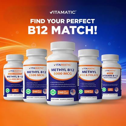 Vitamatic Vitamin B12 5000 mcg – 365 Fast Dissolve Tablets Berry Flavor – Supports Energy Production & Nervous System Health - PrimeBioHealth - canada supplements