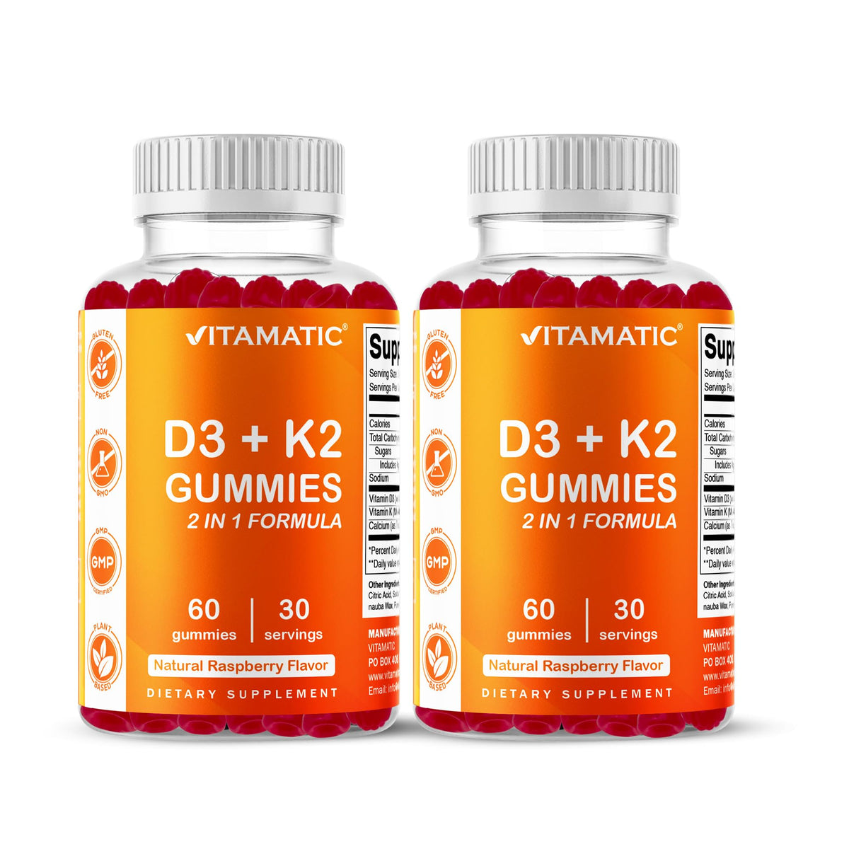 Vitamatic Vitamin D3 & K2 Gummies (2-Pack, 60 Count) Supports Healthy Bones, Heart Health, Calcium Absorption, - PrimeBioHealth - canada supplements