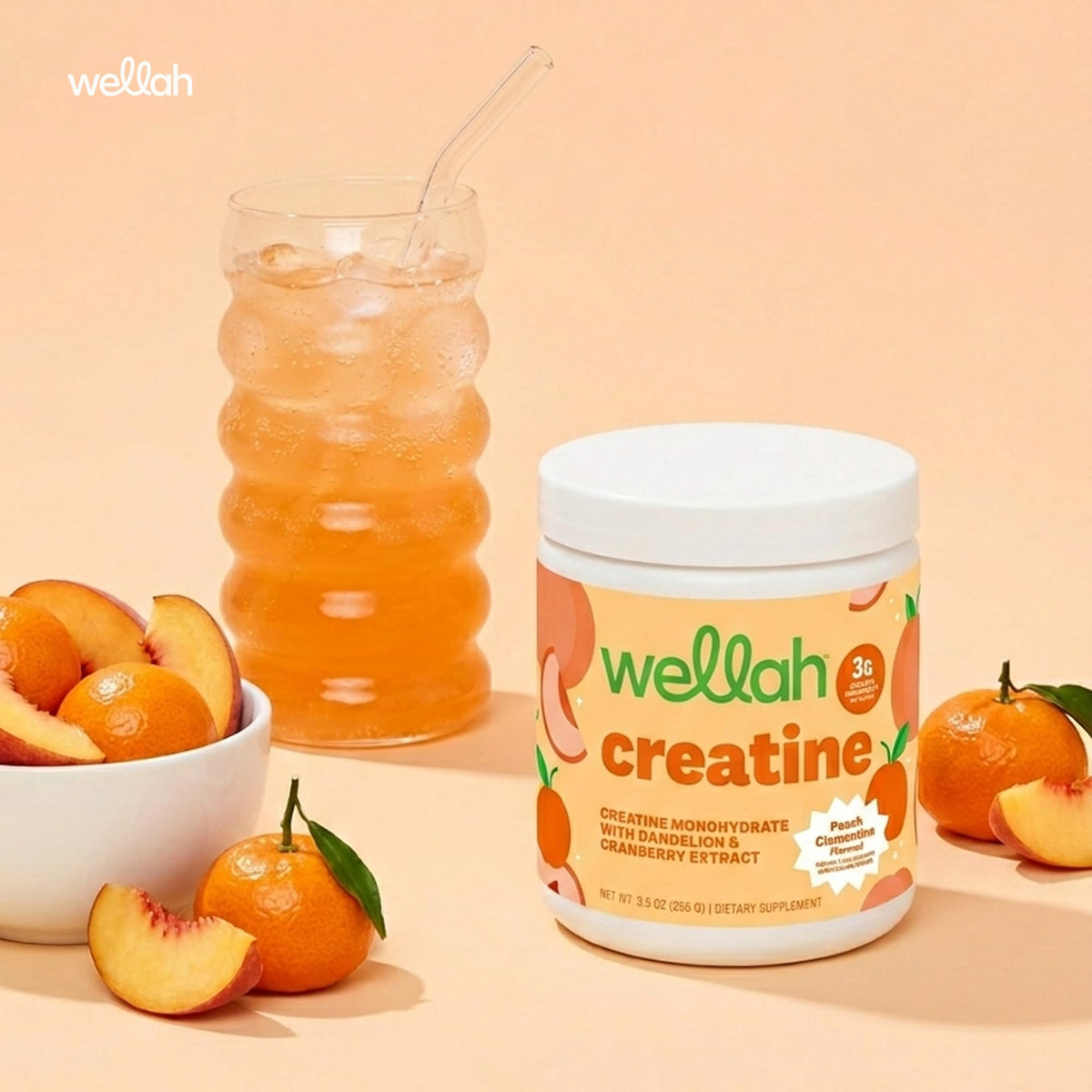 Wellah Creatine for Women - Creatine Monohydrate with Dandelion & Cranberry Extract (50 Servings, Clementine Peach) - PrimeBioHealth - canada supplements
