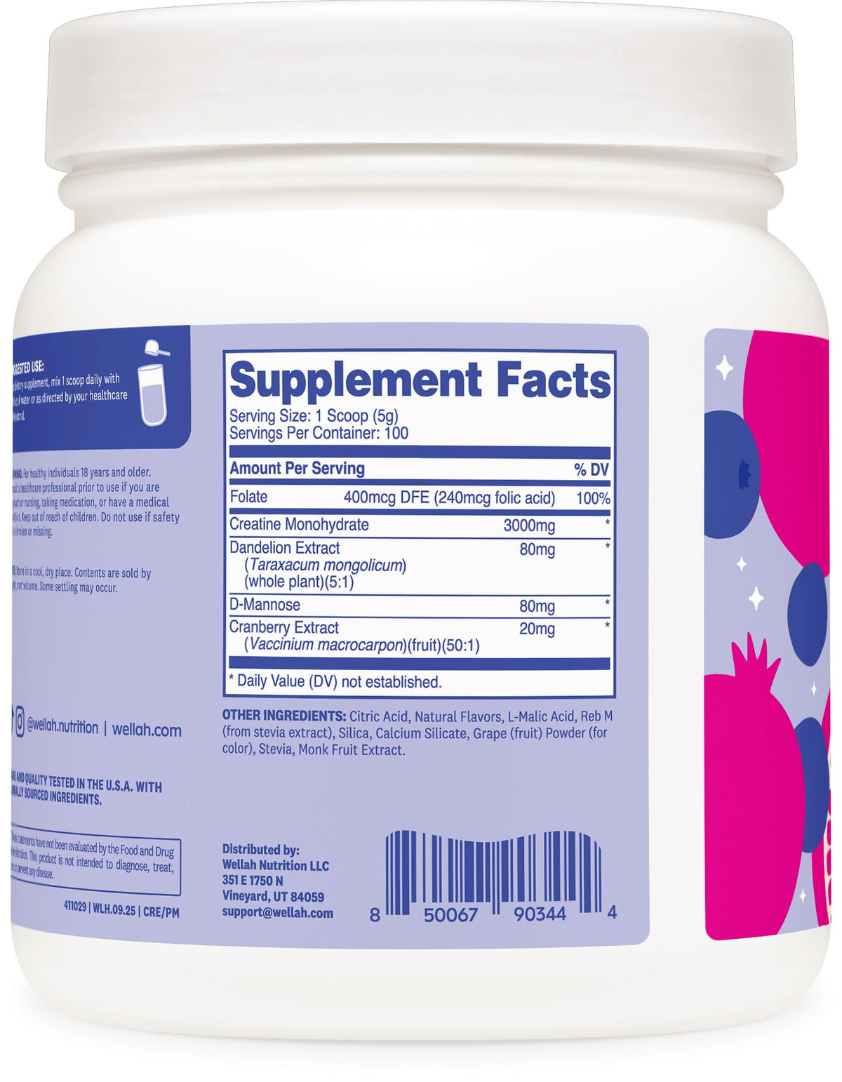 Wellah Creatine for Women - Creatine Monohydrate with Dandelion & Cranberry Extract (50 Servings, Strawberry Lemonade) | Creatine Monohydrate with Dandelion & Cranberry Extract - PrimeBioHealth - canada supplements