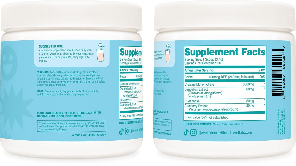 Wellah Creatine for Women - Creatine Monohydrate with Dandelion & Cranberry Extract (50 Servings, Strawberry Lemonade) | Creatine Monohydrate with Dandelion & Cranberry Extract - PrimeBioHealth - canada supplements