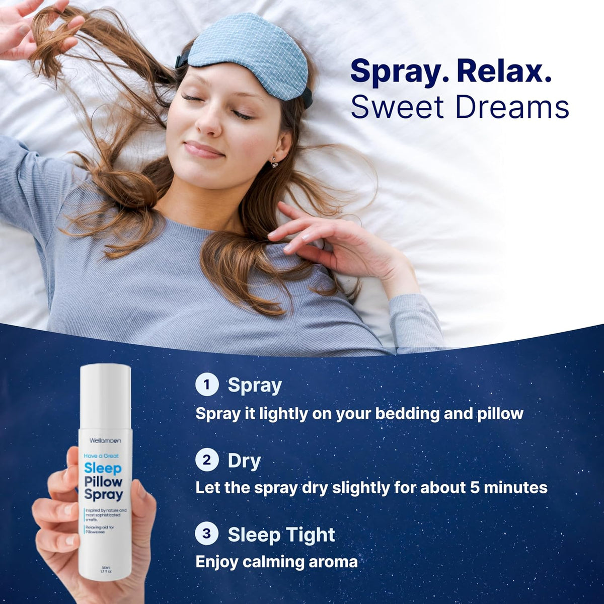 Wellamoon Sleep Spray - Calming Lavender Pillow Mist for Relaxation & Deep Sleep - Aromatherapy Bedding Spray Helps You Fall Asleep Faster - Soothing Bedtime Essential Oil Blend (50 ml.) - PrimeBioHealth - canada supplements
