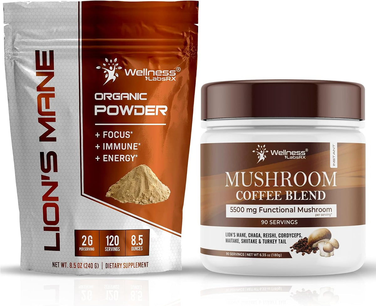 WELLNESS LABSRX Lions Mane Powder 2000mg - Mushroom Coffee Blend | Bundle - PrimeBioHealth - canada supplements