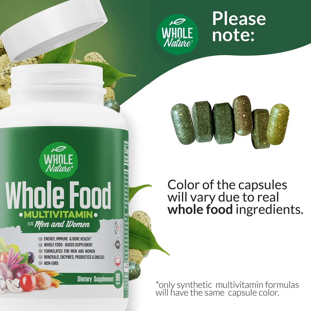 Whole Nature Whole Food Multivitamin for Men and Women Complete Daily Superfood Vitamins Plus Minerals Digestive Enzymes - PrimeBioHealth - canada supplements