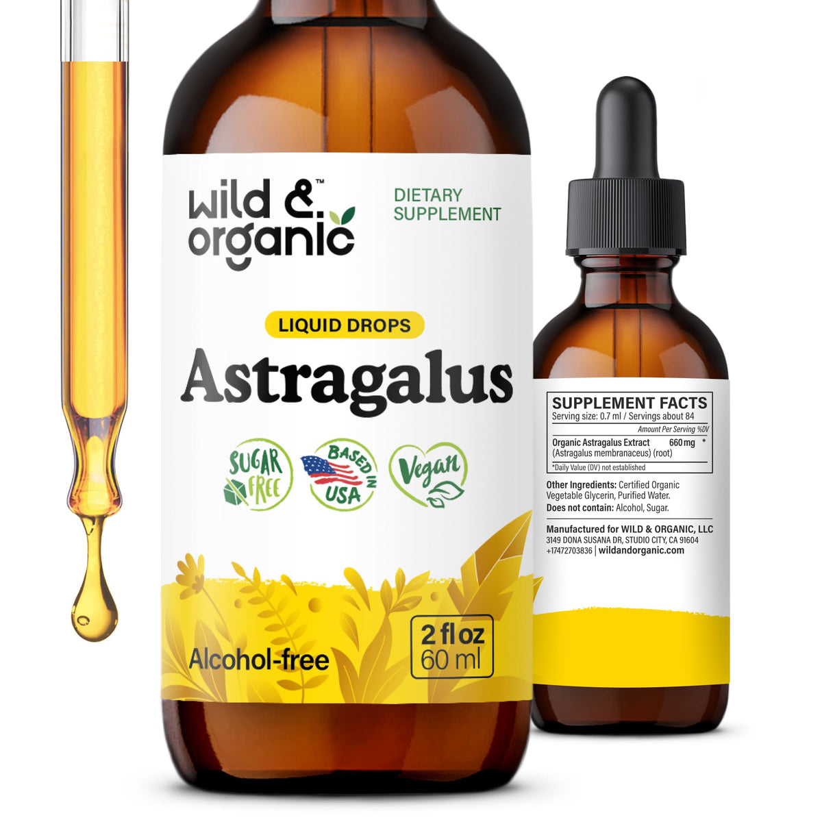 Wild & Organic Astragalus Root Extract Drops - Immune Support - Liquid Astragalus Supplement - Add to Tea & Mix with Powder - Membranaceus Herb - Vegan, Sugar & Alcohol-Free Tincture - 4 fl oz - PrimeBioHealth - canada supplements
