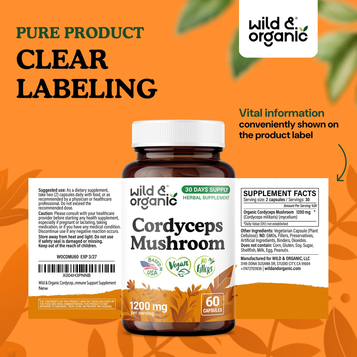 Wild & Organic Cordyceps Mushroom Tincture - Energy & Immune Support - Cordyceps Sinensis Extract Supplement - Liquid Mushroom Drops - Add to Tea & Mix with Powder - Sugar & Alcohol-Free - 4 fl oz - PrimeBioHealth - canada supplements